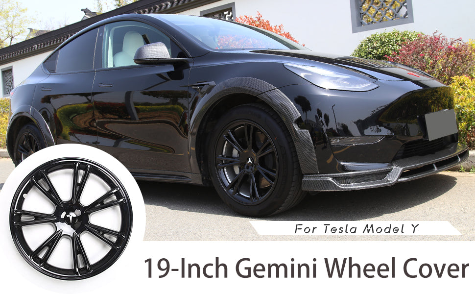 19-Inch Gemini Wheel Covers for Tesla Model Y Rims | Replacement Hub Caps (Set of 4, Gloss Black)