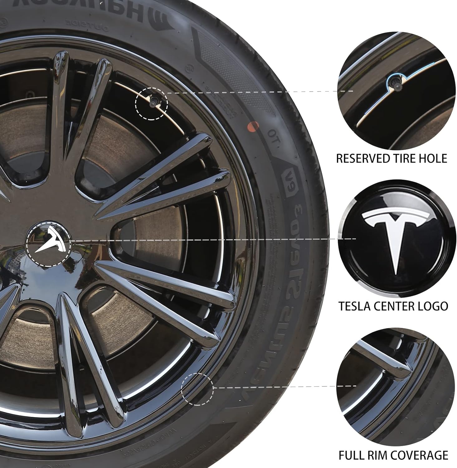 19-Inch Gemini Wheel Covers for Tesla Model Y Rims | Replacement Hub Caps (Set of 4, Gloss Black)