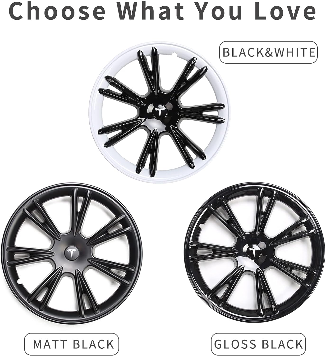 19-Inch Gemini Wheel Covers for Tesla Model Y Rims | Replacement Hub Caps (Set of 4, Gloss Black)