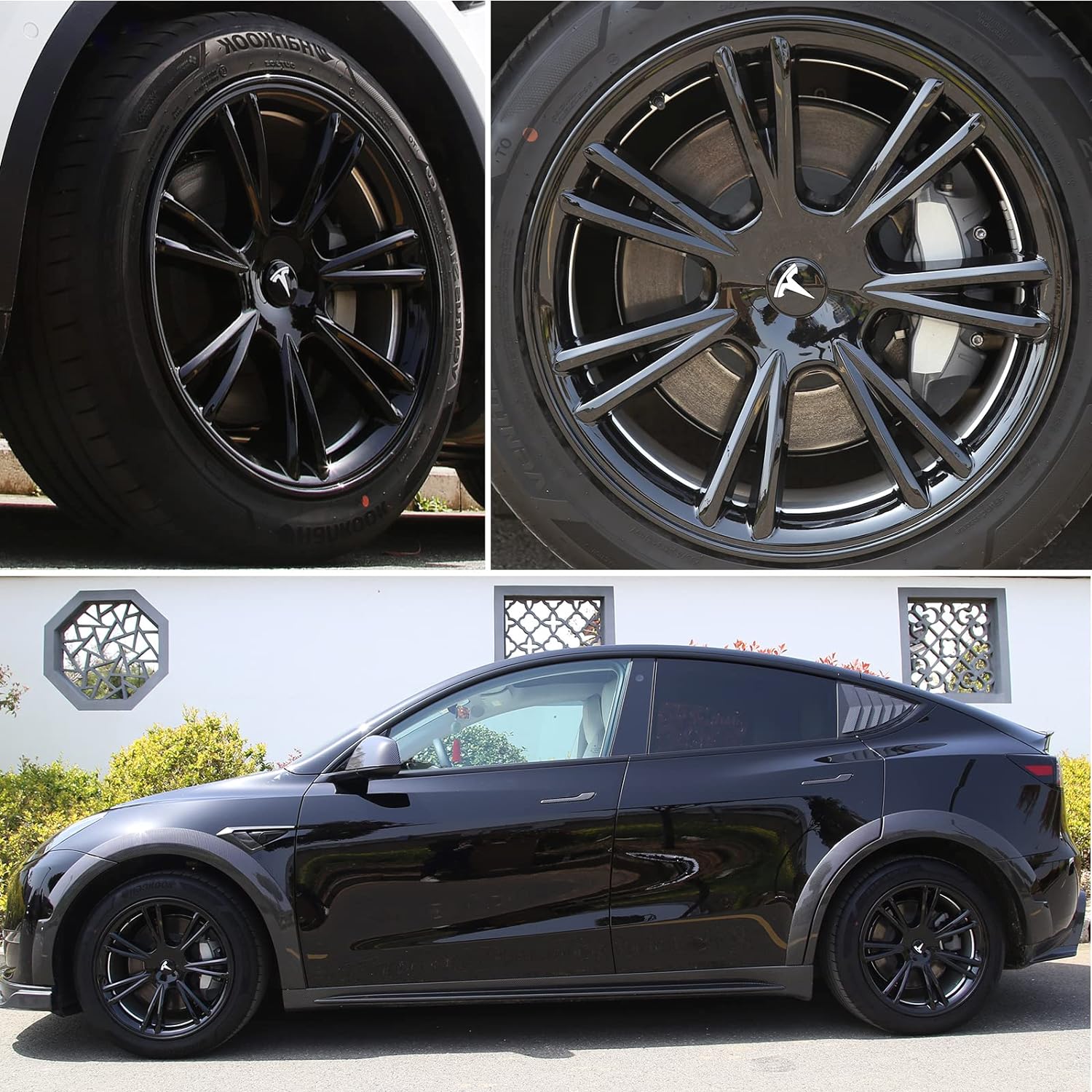 19-Inch Gemini Wheel Covers for Tesla Model Y Rims | Replacement Hub Caps (Set of 4, Gloss Black)