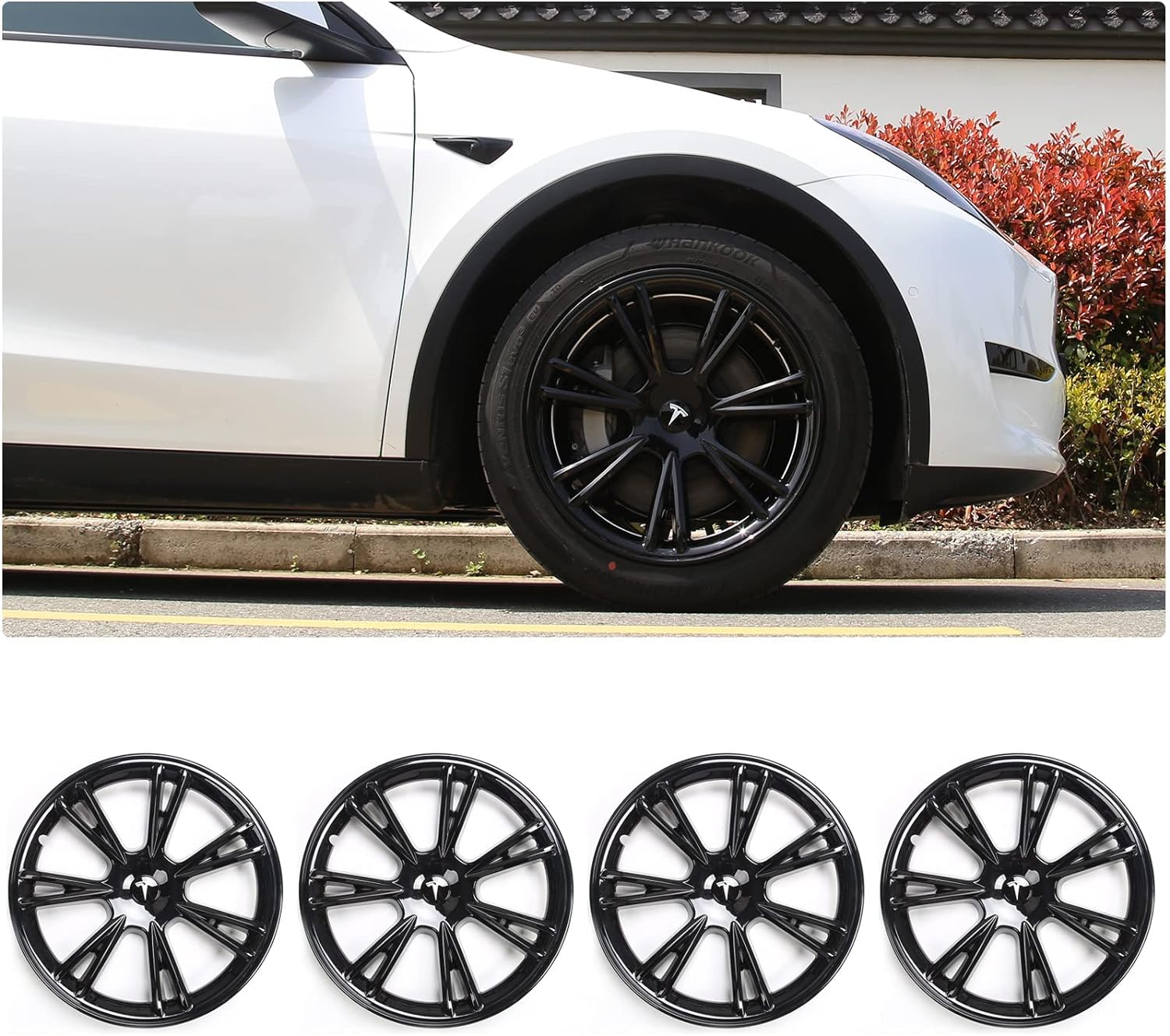 19-Inch Gemini Wheel Covers for Tesla Model Y Rims | Replacement Hub Caps (Set of 4, Gloss Black)